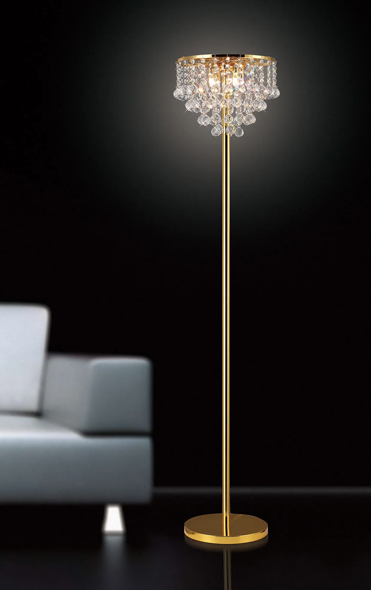 Atla French Gold Crystal Floor Lamps Diyas Designer Floor Lamps 